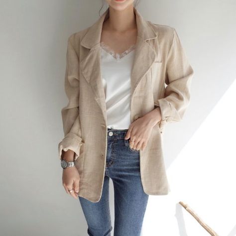 Beige Linen Jacket - Natural linen jacket - Linen jacket for women - Linen womens clothing - Linen B Linen Blazer Outfit Women, Linen Blazer Outfit, Oversized Blazer Outfit, Linen Jackets Women, Linen Blazers Women, Pijamas Women, Chique Outfit, Formal Blazer, Blazer Outfits For Women