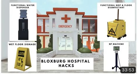 Bloxburg Hospital Ideas, Bloxburg Hospital Decals, Hotel Decals Bloxburg, Bloxburg Hospital, Bloxburg Business, Town Bloxburg, Bloxburg Castle, Hotel Codes, Bloxburg School