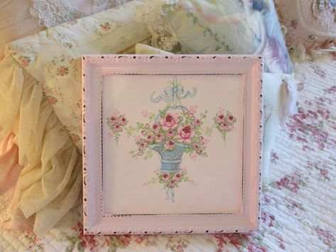 Shabby Chic Hand Painted Basket of Roses Coquette Paintings, Teddy Bear Painting, Basket Of Roses, Bear Painting, Painted Baskets, Painted Roses, Hand Painted Roses, Diy Inspiration, Birthday Wishes