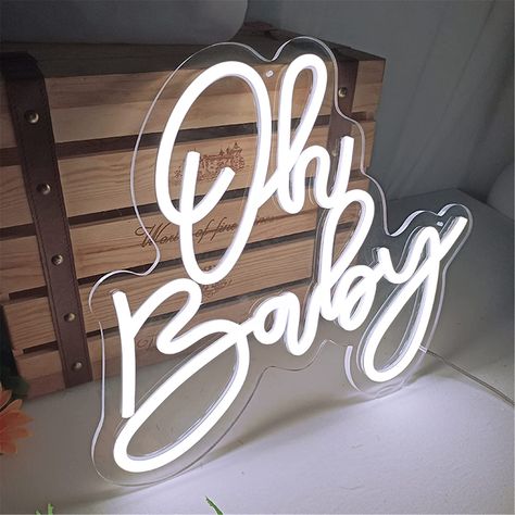 Oh Baby Neon Sign, Custom Wedding Decor, Neon Sign Bedroom, Led Neon Lighting, Childrens Room Decor, Led Neon Signs, Baby Signs, White Decor, Backdrops For Parties