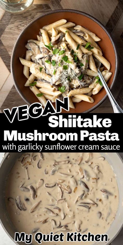 Vegan Shiitake Mushroom Pasta Shiitake Mushroom Recipes, Shiitake Mushrooms Recipes, Vegan Pasta Recipes, Shiitake Mushrooms, Mushroom Pasta, Vegan Eats, Vegan Foodie, Shiitake Mushroom, Vegan Pasta