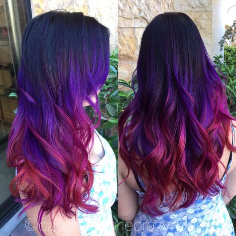 Sunset hair w a deep base #pravana #sunset #hairgoals #colorfulhair Red Purple Ombre Hair, Sunset Hair, Purple Ombre Hair, Peinados Hair Styles, Gradient Hair, Creative Hair Color, Natural Gray Hair, Hair Color And Cut, Wedding Gift Ideas