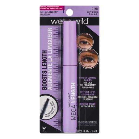 Wet n Wild Mega Length Mascara C158 Very Black, 0.21 FL OZ Mega Length Mascara, Length Mascara, Hard Candy Makeup, Wild Makeup, Wet N Wild Makeup, Drugstore Foundation, Lengthening Mascara, Elf Makeup, High End Makeup