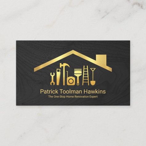 Handyman Business Cards, Handyman Tools, Handyman Logo, Handyman Business, Construction Company Logo, Realtor Business Cards, Examples Of Business Cards, Gold Motif, Construction Business Cards