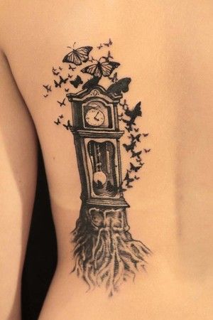 Gene Coffey - Time Flies Time Flies Tattoo, Grandfather Clock Tattoo, Flying Tattoo, Clock Tattoo Design, Clock Tattoo, Śliczne Tatuaże, Tattoo Feminina, Awesome Tattoos, Pattern Tattoo