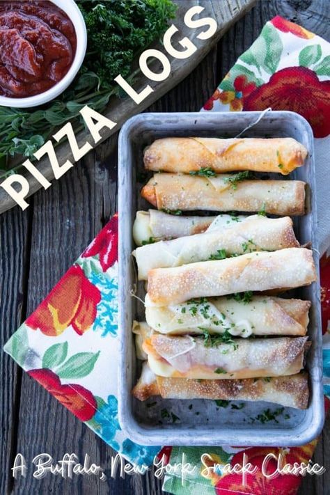 Pizza Logs, Pizza Egg Rolls, Buffalo Pizza, Oven Baked Pizza, Egg Roll Filling, Ny Pizza, Buffalo Recipe, Pepperoni Rolls, Hot Appetizers