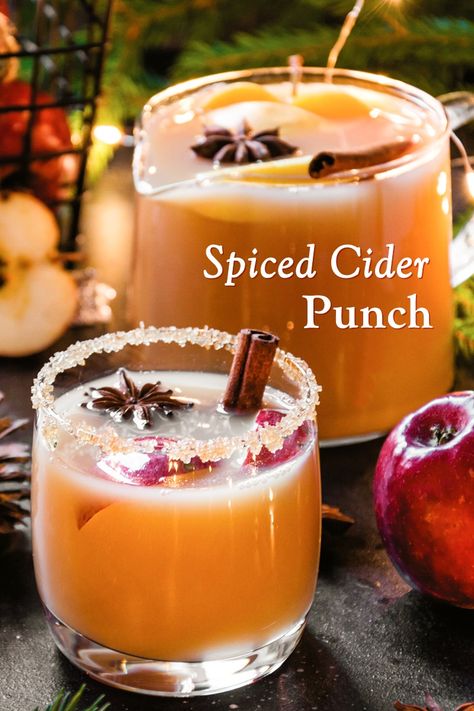 Spiced Cider Punch Recipe with Non-Alcoholic Option (Vegan) Fall Mocktails Non Alcoholic Easy, Fall Punch Recipes Non Alcoholic, Almond Joy Martini Recipe, Thanksgiving Punch Non Alcoholic, Fall Mocktail Non Alcoholic, Fall Mocktail Recipe, Punch Recipes Non Alcoholic, Thanksgiving Drinks Non Alcoholic, Fall Punch