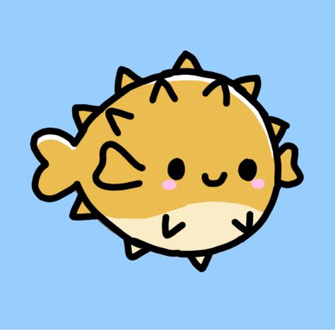 Cute Pufferfish Drawing, Pufferfish Cute, Pufferfish Drawing, Puffer Fish Cartoon, Cute Puffer Fish, Banana Art, Puffer Fish, Fish Drawings, Kids Activities