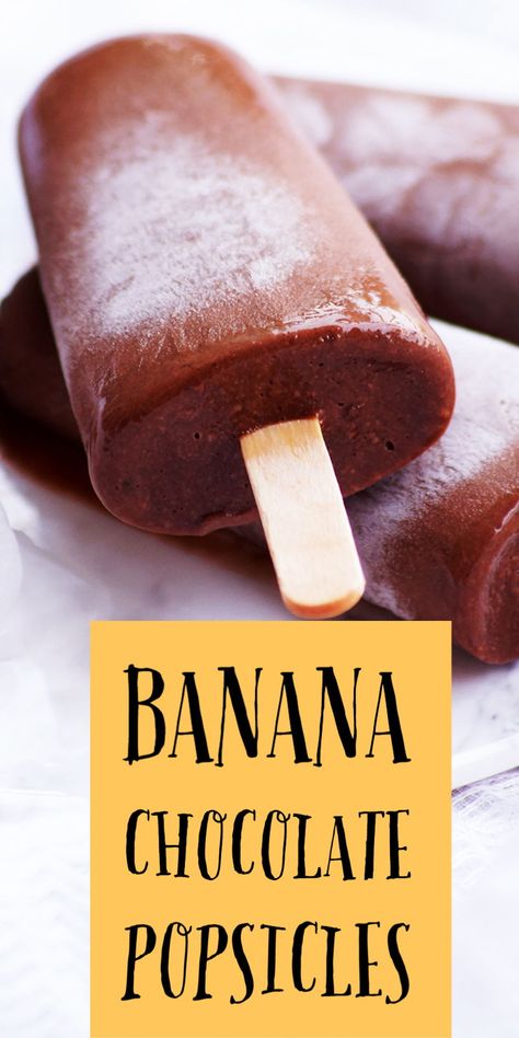 Healthy Frozen Banana Pops, Banana Fudge Popsicles, Heart Snacks, Chocolate Popsicle Recipes, Banana Popsicle Recipes, Healthy Ice Pops, Chocolate Popsicle, Fudge Popsicles, Fruit Deserts