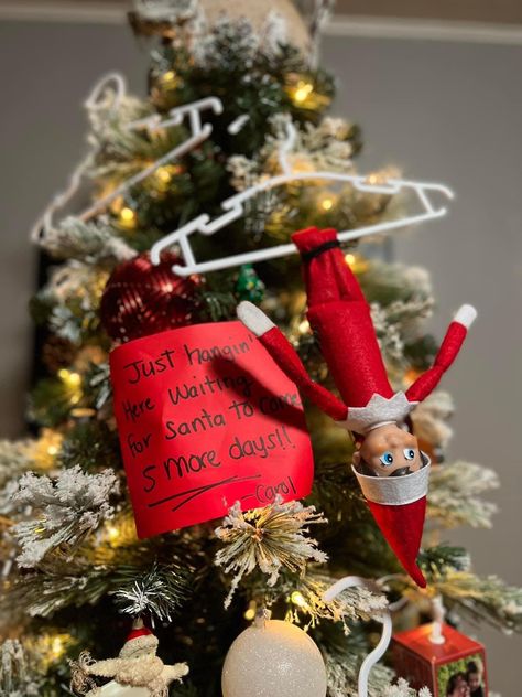 Elf In Christmas Tree Ideas, Elf In Tree Ideas, Elf On Shelf Christmas Tree, Elf On The Shelf Departure Ideas, Elf On The Shelf Older Kids Funny, Elf Christmas Tree, Awesome Elf On The Shelf Ideas, Xmas Elf, Elf Fun