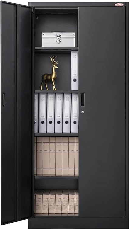 BESFUR Metal Storage Cabinet 71-inch Tall, Large Garage Locker with Adjustable Shelves & Locking Doors, Steel File Cabinet for Office, Pantry, Home (Black) Garage Lockers, Cabinet For Office, Locking Storage Cabinet, Metal Storage Cabinet, Large Garage, Steel Storage Cabinets, Office Pantry, Office Lockers, Metal Storage Cabinets