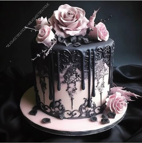 Cake For Party, Gothic Birthday Cakes, Goth Cakes, Gothic Wedding Cake, Gothic Cake, Witch Cake, B Day Cake, Fantasy Cake, Pink Wedding Cake