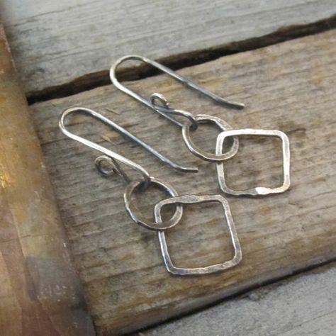 Unique Oxidized Sterling Silver Earrings, Silver Handmade Symbolic Earrings, Edgy Handmade Sterling Silver Earrings, Oxidized Sterling Silver Drop Earrings, Artisan Nickel-free Silver Earrings, Metal Sheet Design, Silver Wire Jewelry, Pmc Jewelry, Art Jewelry Earrings