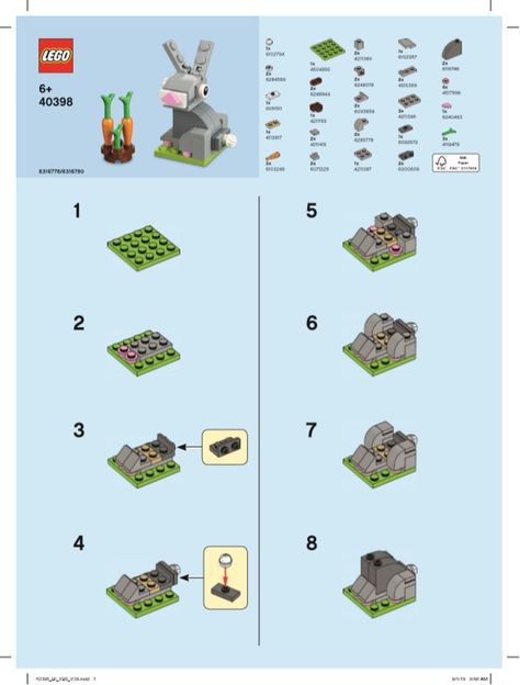 Lego Bunny Instructions, Lego Builds Instructions, Lego Monthly Mini Build, Lego Mini Builds Instructions, Lego Animals Easy, Lego Building Ideas Instructions, Lego Animals Instructions, Lego Rabbit, Lego Ideas To Build Instructions