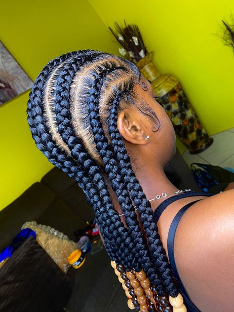 8 cornrows Cornrows With Beads Black Women, 8 Cornrows Braids Natural Hair, 8 Straight Back Braids, Big Straight Back Cornrows, Straightback Cornrows Braids With Beads, Straight Back With Beads, 8 Cornrows Braids Straight Back, Straight Back Braids With Beads, Straight Back Cornrows With Beads