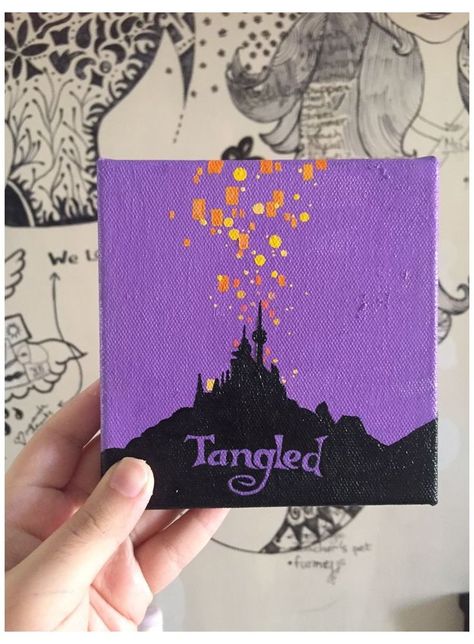 Tangled Painting Aesthetic, Rapunzel Canvas Painting Easy, Canvas Painting Ideas Easy Disney, Fun Aesthetic Paintings, Random Easy Paintings, Rapunzel Aesthetic Painting, Tangled Canvas Painting Easy, Disney Art Aesthetic, Canvas Painting Ideas Tangled