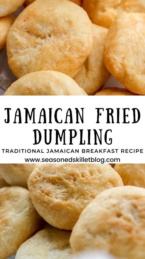 Jamaican Fried Dumpling is a easy and delicious 4-ingredient bread style dumpling recipe that's crispy on the outside with a soft, buttery and fluffy inside! They are made with only a few pantry staples and enjoyed during breakfast or anytime throughout the day for the perfect Jamaican appetizer, side dish, or snack. Fry Dumpling Recipe, Jamaican Dumplings, Jamaican Fried Dumplings, Johnny Cakes Recipe, Jamaica Food, Carribean Food, Jamaican Cuisine, Johnny Cake, Jamaican Dishes