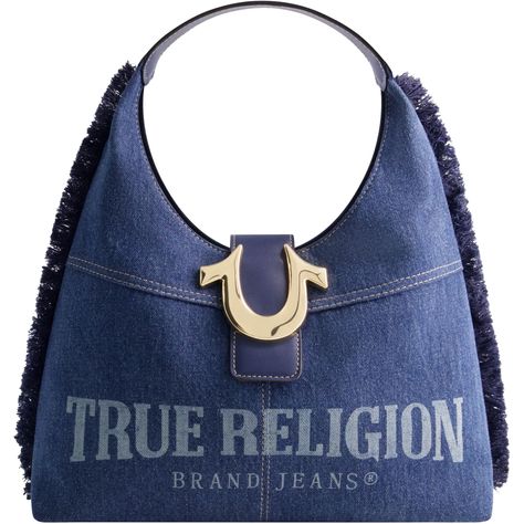 PRICES MAY VARY. TRUE RELIGION HOBO BAG: This stylish and fashionable ladies satchel handbag features a lightweight and durable frayed cotton and polyester construction, sleek gold hardware, spacious main compartment, and an iconic True Religion horseshoe logo on the front of the purse EASY PORTABILITY: Hobo bag features a convenient top handle for ease of travel with a drop of 6.5 inches ABUNDANT STORAGE: Medium purse features a spacious main compartment with a magnetic snap closure, and an int Horseshoe Logo, Tan Shoulder Bag, Denim Shoulder Bags, Hobo Handbag, Frayed Denim, Pretty Bags, Denim Bag, Walker Boots, Hobo Handbags