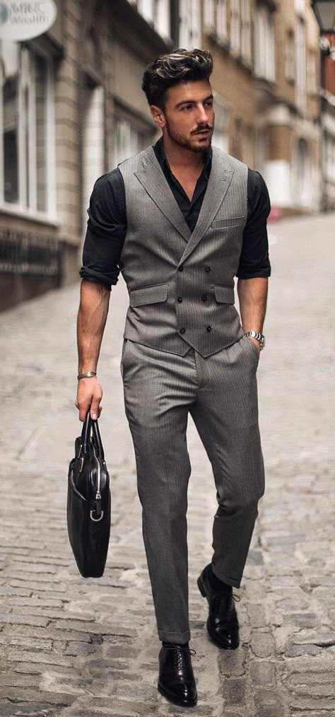 Office Wear Outfit, Vest Outfits Men, Waistcoat Outfit, Waistcoat Fashion, Gentlemens Guide, Stylish Mens Suits, Blazer Outfits Men, Mens Waistcoat, Formal Men Outfit