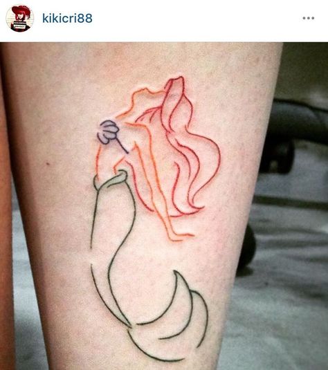 Ariel Fork Tattoo, Ariel Outline Tattoo, Arial Tattoo, Ariel Tattoo Ideas, Tiny Disney Tattoo, Character Tattoo Ideas, Ariel Tattoo, Little Mermaid Tattoo, Mermaid Tattoo Designs