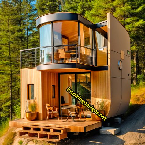 Tiny House Luxury Interior Design, Tiny House Outside Design, Modern Tiny House Loft, Small Luxury House Plans, Unique Tiny Homes, Luxury Tiny House Interior, Tiny Homes Modern, Unique Tiny Houses, Small Modern House Design