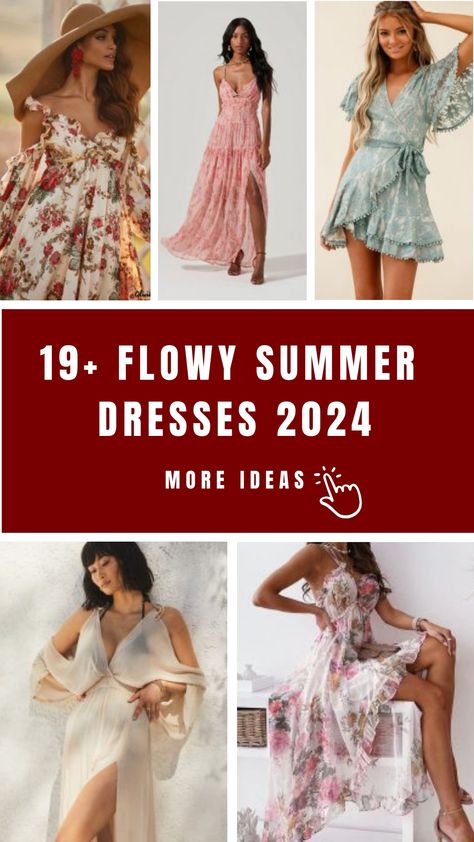 Prepare to embody the laid-back essence of summer with our selection of 19+ airy summer dresses for 2024 on Pinterest! Flowy dresses are an ideal option for warm, sunny days, providing a blend of comfort and style suitable for various events. Our collection features bohemian maxi dresses, light sundresses, and charming floral patterns to inspire your summer wardrobe. Bohemian Maxi Dresses, Boho Wrap Dress, Flowing Summer Dresses, Sun Dress Casual, Top Summer Outfits, Flowy Summer Dresses, Airy Dress, Flowy Dresses, Bohemian Maxi