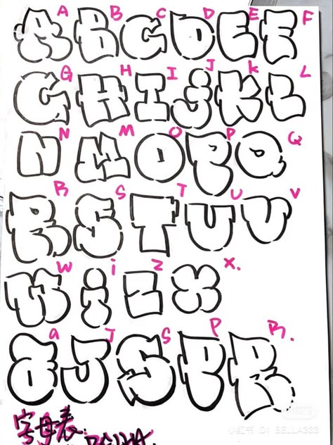 Pretty Fonts Alphabet, Free Graffiti Fonts, Cute Handwriting Fonts, Cute Fonts Alphabet, Graffiti Alphabet Styles, Easy Graffiti Drawings, Bubble Letter Fonts, Fonts Handwriting Alphabet, Graffiti Text