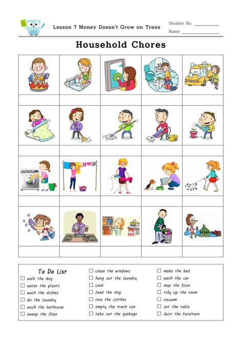 Helping At Home Worksheet, House Hold Chores Worksheet, Household Worksheet, Chores Worksheet, Household Chore List, Activities Illustration, Articles Activities, Doing Chores, French Language Lessons