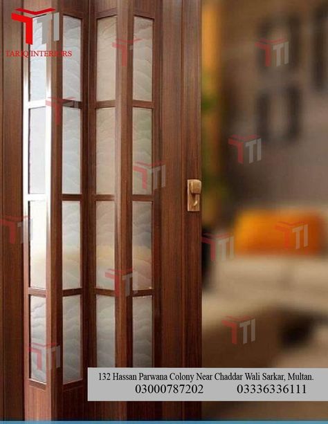 Pvc folding door by best quality material with Tariq Interiors Multan. Best partitions and quality for your Rooms. Folding Door Design, Foldable Doors, Doors Indian, Pvc Folding Door, Folding Door, Modern Door, Folding Doors, Door Design, Door Decorations