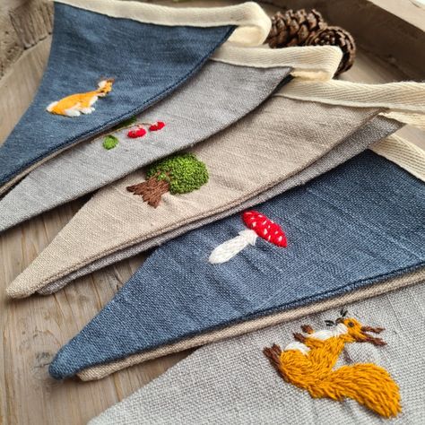 Embroidery Garland, Embroidered Garland, Embroidered Bunting, Bunting Pattern, Birthday Party Accessories, Kids Bedroom Inspiration, Embroidered Napkins, Burlap Banner, Bunting Flags