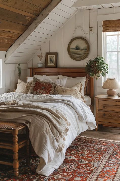 80+ Vintage Farmhouse Bedroom Ideas Country Charm Bedroom, Vintage Style Room Decor, Vintage Rustic Bedroom Ideas, Cozy European Home, British Country Style Interior, Cottage Core Guest Bedroom, Vintage Inspired Bedroom Ideas, Bedroom Ideas Mountain, Farmhouse Room Bedrooms