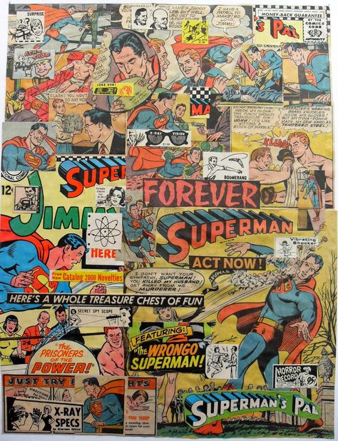 Archive: "Superman" Collage Triptych (2008)artskooldamage.blogspot.com Comic Book Collage, Batman Bedroom, Book Collage, Triptych Art, Superman Returns, Superman Comic, Dc Multiverse, Batman And Superman, Panel Wall Art