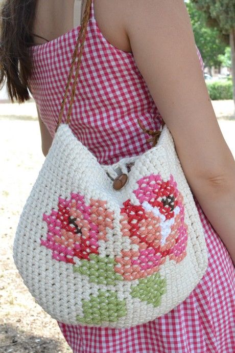 Crochet & Cross-stitch Bag Embroidery On Crochet Bags, Cross Stitch Bags, Cross Stitch Bag Design, Bag Cross Stitch, Cross Stitch Bag Pattern, Cross Stitch Tote Bag, Cross Stitch Purse, Cross Stitch Bag, Cross Stitch Bag Handbags