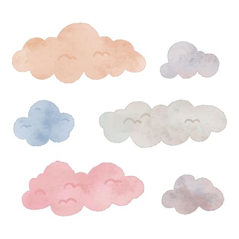 Wall Collage Decor, Futurisme Retro, Watercolor Vector, Cloud Illustration, Baby Animal Drawings, Watercolor Clouds, Cloud Stickers, Watercolour Texture Background, Pastel Clouds