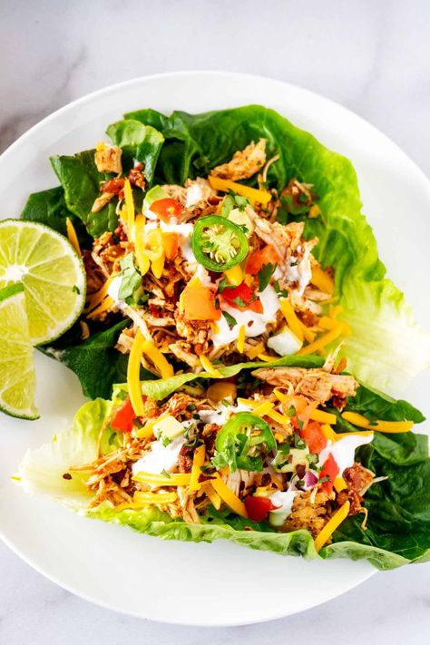 Chicken Taco Lettuce Wraps - Keto, Low Carb -Kicking Carbs Southwest Chicken Lettuce Wraps, Lettuce Wrap Chicken, Chicken Taco Lettuce Wraps, Ground Chicken Tacos, Wrap Chicken, Comfort Soups, Healthy Chicken Tacos, Sandwich Chicken, Taco Side Dishes