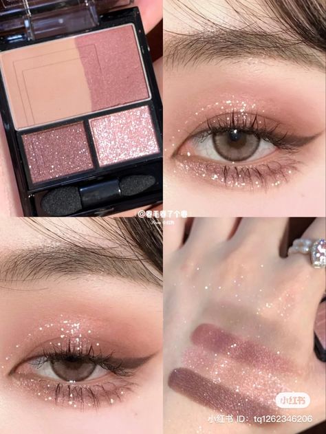 Eyeshadow Korean, Applying Eyeshadow, Sparkly Eyeshadow, Sparkly Makeup, Rhinestone Makeup, Learn Makeup, Beauty Eyeshadow, Korean Eye Makeup, Makeup Accesories