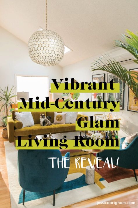 Mid Century Modern Lounge Room, Mid Century Glam Bedroom, Eclectic Glam Bedroom, Mid Century Glam Living Room, Jessica Brigham, Modern Mid Century Living Room, Modern Glam Bedroom, Mid Century Modern Glam, Mod Living Room