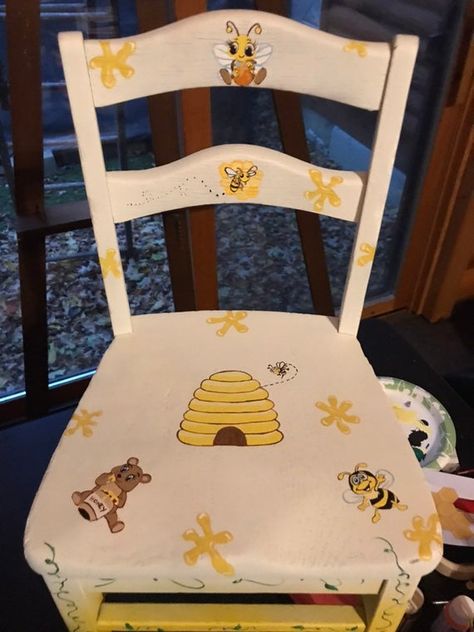 Painted Kids Chairs, Antique Furniture Makeover, Painted Rocking Chairs, Hand Painted Chairs, Oak Chairs, Painted Benches, Kids Picnic Table, Chair Redo, Painted Stools