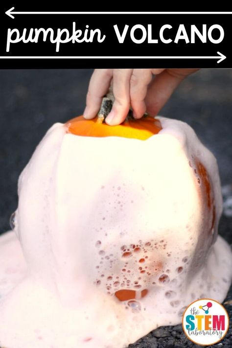 Pumpkin Volcano - The Stem Laboratory Pumpkin Volcano, Apple Science, Fun Science Experiments For Kids, Pumpkins Kindergarten, Pumpkin Science, Fall Science, Halloween Stem, Fun Science Experiments, Elementary Stem