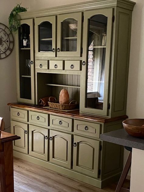 Sage Green China Cabinet, Green China Cabinet, Plate Cabinet, Dining Room Images, Painted China Cabinets, Hutch Makeover, Buffet Hutch, Pantry Remodel, Kitchen Buffet