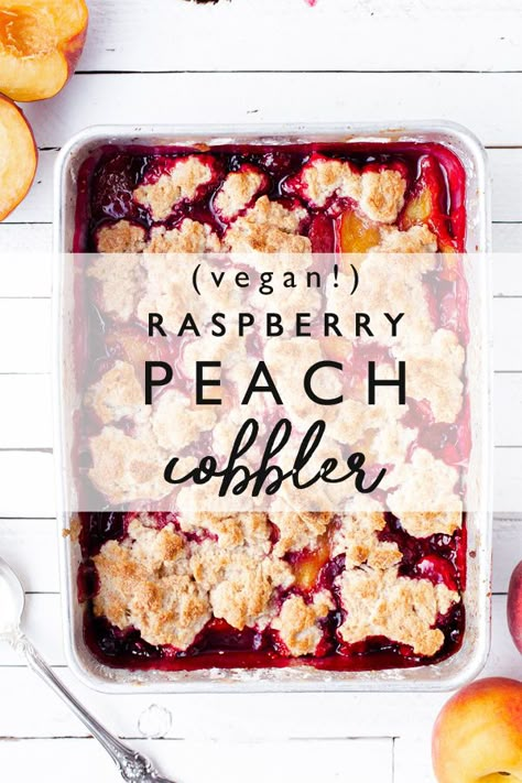 Vegan Cobbler, Easy Blueberry Crumble, Cobbler Peach, Raspberry Cobbler, Vegan Baked Goods, Vegan Peach, Cobbler Topping, Peach Melba, Seasonal Desserts