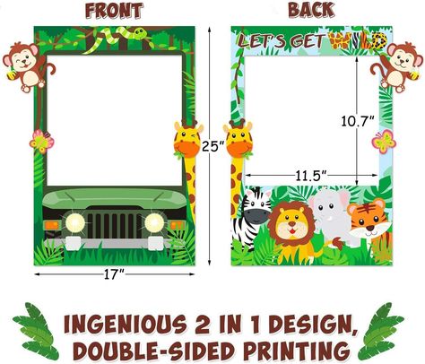 Jungle Photo Booth, Safari Photo Booth, Jungle Safari Party Decorations, Safari Birthday Decorations, Jungle Animals Pictures, Jungle Themed Party, Photo Booth Picture Frames, Jungle Theme Baby Shower, Jungle Photo