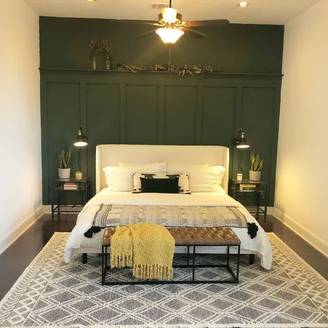 Dark Green Bedroom Accent Wall, Drake Bedroom, Master Bedrooms With Accent Wall, Headboard Walls, Green Accent Wall Bedroom, Green Accent Wall, Green Bedroom Walls, Green Accent Walls, Simple Bedroom Decor