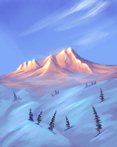 Winter Mountain Illustration, Snow Mountain Illustration, New Year Morning, Canvas Art Painting Acrylic, Mountain Snow, Mountain Illustration, Acrylic Painting Lessons, Winter Mountain, Step By Step Painting