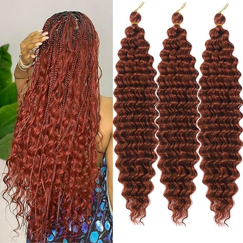 Ginger Deep Wave Braiding Hair 18 Inch Ocean Wave Crochet Hair 350 Color 5 Packs Curly Braiding Hair for Goddess Braids Copper Synthetic Wavy Braiding Hair for Women(5Packs, 350#) Hair For Goddess Braids, Braids Copper, Ginger Goddess Braids, Wavy Braiding Hair, Wavy Hair With Braid, Ocean Wave Crochet, Curly Braiding Hair, Ocean Wave Crochet Hair, Wave Crochet