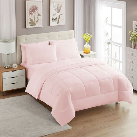 PRICES MAY VARY. 100% Soft Double Brushed Microfiber/Poly Filling OUTSTANDING 7 PIECE SET - Ready to update your bedroom decor? Get everything you need in one set! This soft and comfortable down alternative comforter set includes all you need to transform your bed into a home décor dream. In each pre-packaged set you will receive 1 all season brushed microfiber comforter, 1 fittd sheet, 1 flat sheet, and 4 pillowcases. Update your bedding with our Sweet Home Collection 7 Piece Bed in a Bag Comfo Peach Comforter, Solid Bed, Pink Comforter, Colorful Comforter, Microfiber Bed Sheets, Down Alternative Comforter, Bed Comforter Sets, Bed In A Bag, Down Comforter