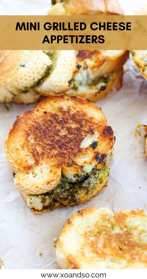 Grilled Cheese Bites, Mini Grilled Cheese, Pesto Grilled Cheese, Classic Appetizers, Grilled Cheese Sandwiches, Holiday Appetizer, Best Appetizer Recipes, Cheese Bites, Appetizer Bites