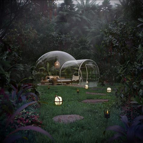 Jungle Bubble on Behance Tent For Camping, Jungle House, Bubble House, Bubble Tent, Elf House, Family Camping Trip, Architecture Visualization, Camping Experience, Back To Nature