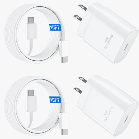 PRICES MAY VARY. Samsung Super Fast Charger - 25W Type C charger fast charging cable kit supports PD 3.0, QC 4.0, PPS fast charging technology, it provide super fast charging up to 25 watt output for Samsung Galaxy S23, S23 Ultra, S23+, S22, S22+, S22 Ultra, S21, S21 Ultra, S21 Plus, S21 FE, Note 10, Note 20, S20 from 0% to 60% in just 30 min, full charge Galaxy S21 in 1h, full charge Galaxy S23/S22 in 50 min. C Charger Cable Fast Charging - Package included a USB Type C charging cable, designed for fast charging and data transfer, meet different demand in your daily life. Not only can fast charge your cell phones, but also can charge for tablets, include Samsung tablets and others which is USB C connector. Compatible Devices - This USB C fast charger cable kit compatible with most of USB Samsung Charger, Samsung Galaxy Phones, Computer Camera, Electronic Musical Instruments, Samsung Tablet, Charger Cord, Fast Charger, S21 Ultra, Phone Charger