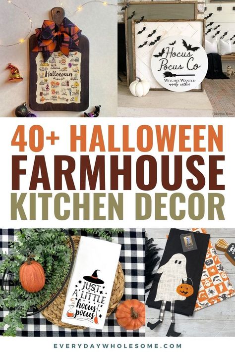 Halloween Decorations Indoor Diy, October Diy, Holiday Place Cards, Halloween Plaque, Decorating Halloween, Wall Sink, Farmhouse Kitchen Decor Ideas, Halloween Kitchen Decor, Halloween Kitchen Towels